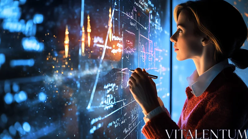 Woman Scientist Working on Futuristic Equations