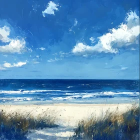 Seascape with Blue Sky and Sandy Beach