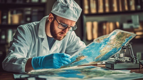Researcher Examining Global Map