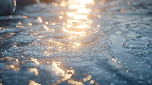 Golden Sunlight on Icy Surface