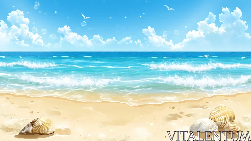 Beach Scenery with Seashells