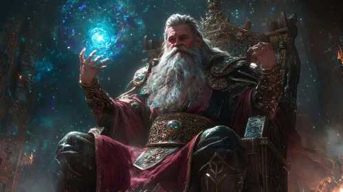 Wizard on Throne with Magic Orb