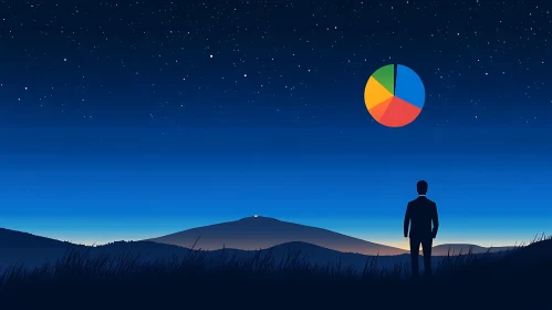 Silhouette Contemplates Pie Chart Under Stars