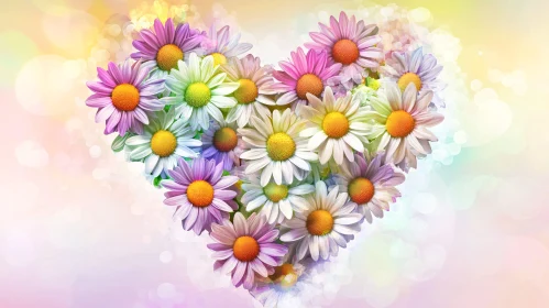 Multicolored Daisies in a Heart Shape