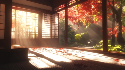 Sunlit Room Overlooking Autumn Garden