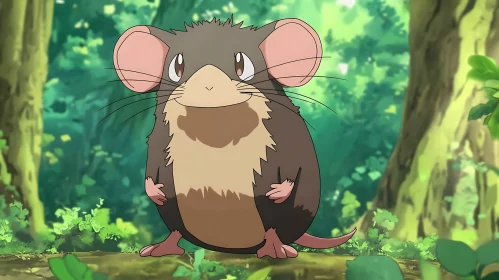 Cute Animated Mouse in Green Forest