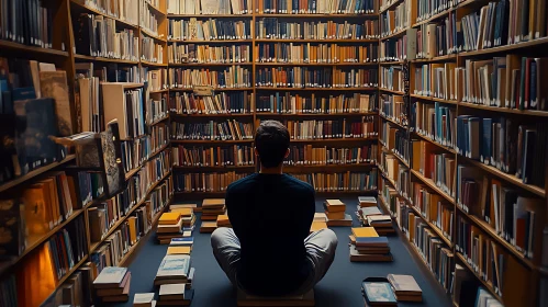Contemplative Moment in a Vast Library
