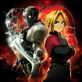 Anime Character and Robot in Intense Scene