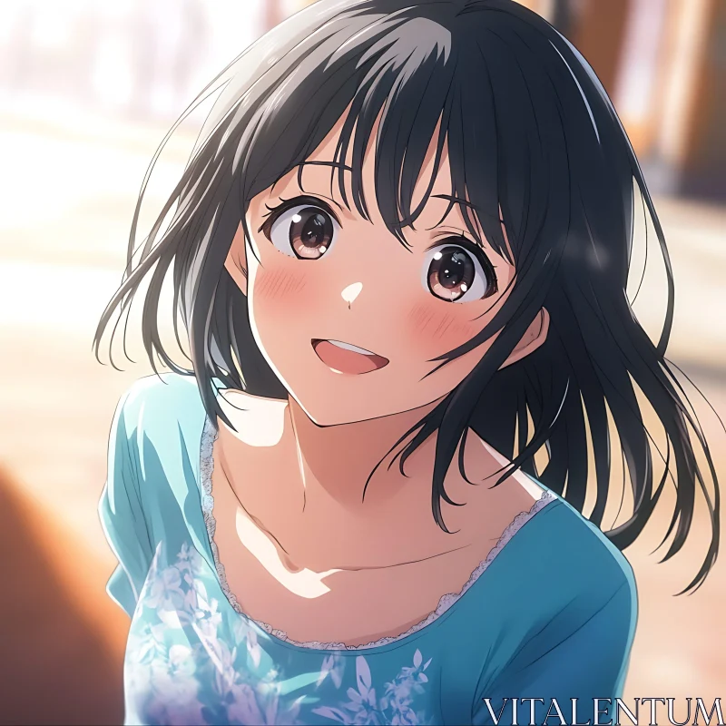 Anime Girl Smiling Close-Up