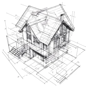 Architectural House Plan Technical Illustration