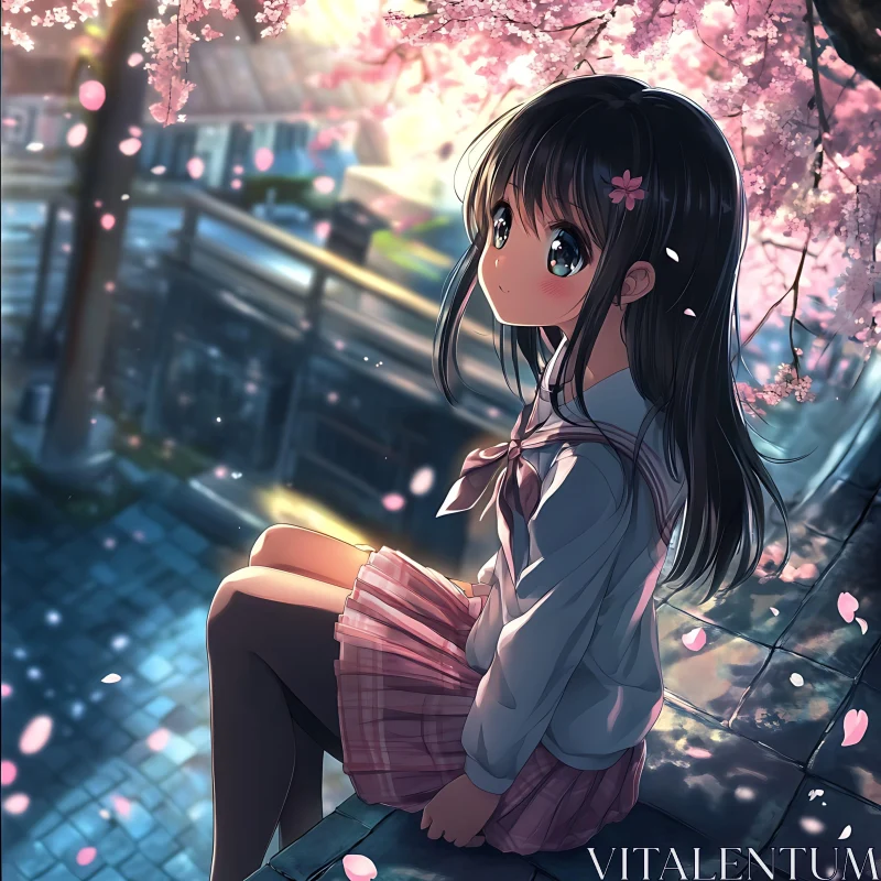 Anime Girl with Sakura in Springtime