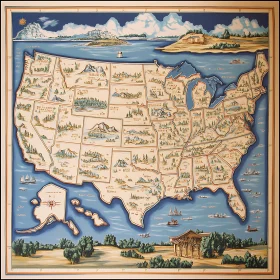 Antique Style USA State Map