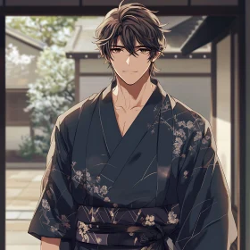 Handsome Anime Character in Japanese Attire