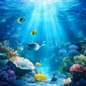Sunlit Sea Life: A Coral Reef Scene