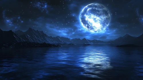 Night Lake Under Moonlight