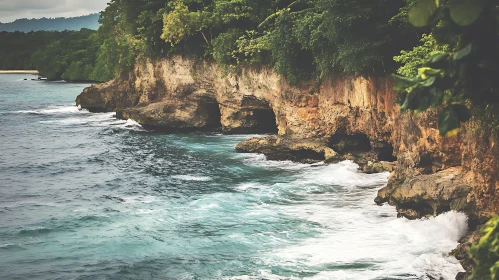 Ocean Waves Crashing on Rocky Coast