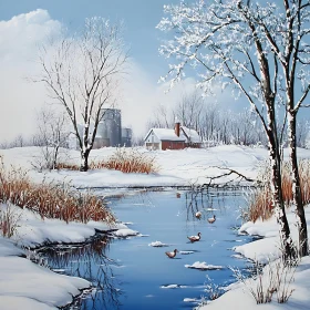 Snowy Landscape with Ducks