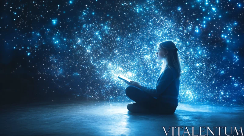 Woman Reading Under Starry Sky
