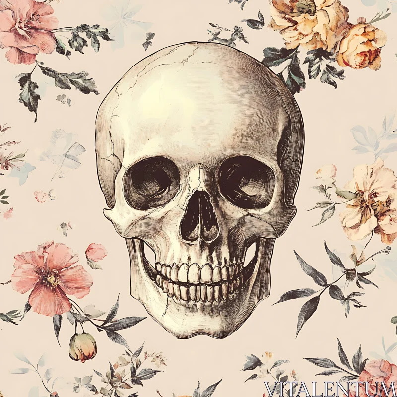 Skull and Flowers Still Life