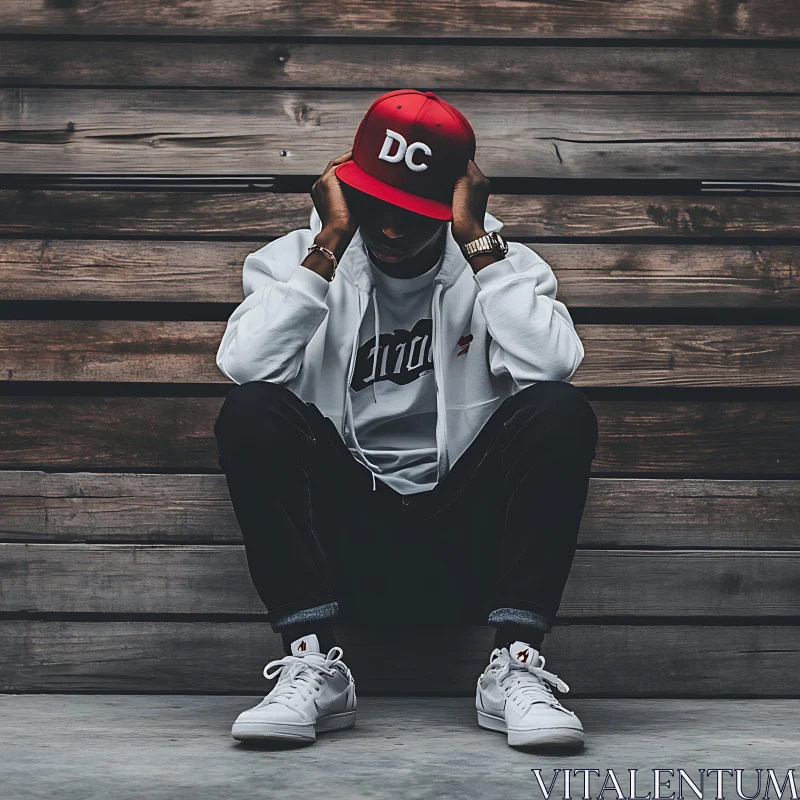 Man in Hoodie Against Wooden Wall