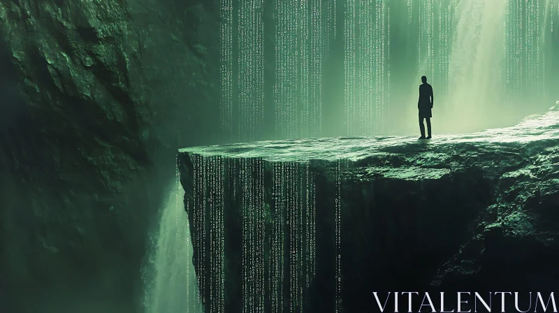 Silhouette on Digital Waterfall