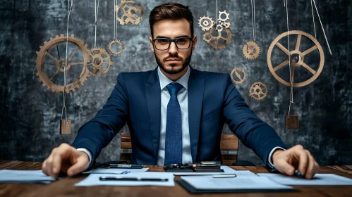 Business Portrait with Mechanical Elements