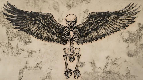 Monochrome Winged Skeleton Drawing