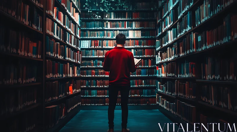 AI ART Man Reading in Vast Library