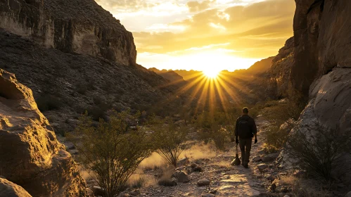 Man Walking Towards Mountain Sunset
