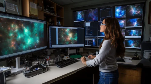 Female Scientist Examining Space Imagery