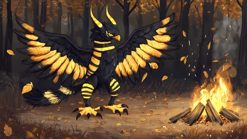 Stylized Griffon near Campfire