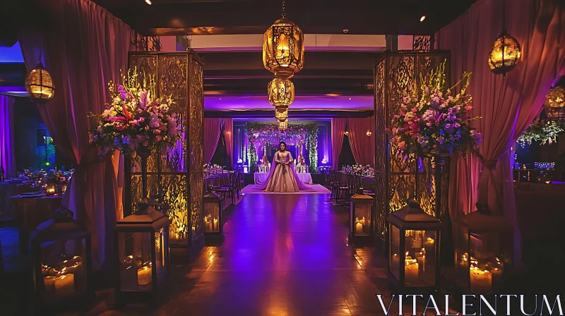 Woman in a Decorated Wedding Venue