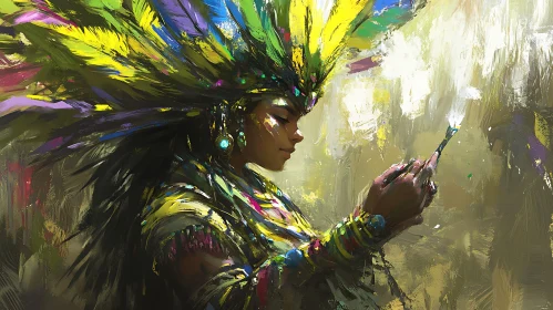 Woman Profile with Colorful Feathers