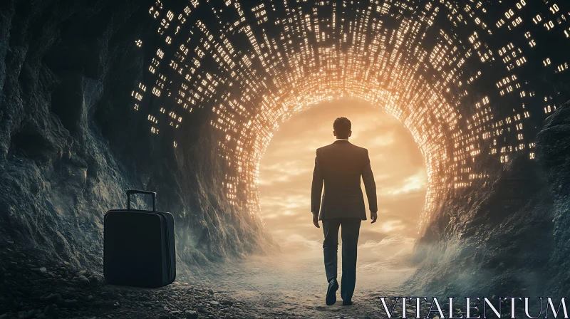 Man Walking into Data Tunnel