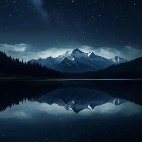 Still Waters, Mountain Peaks, Night Scene