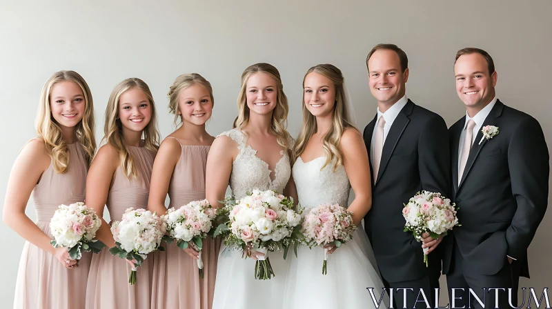 Blush Bridesmaids and Grooms in Formal Attire