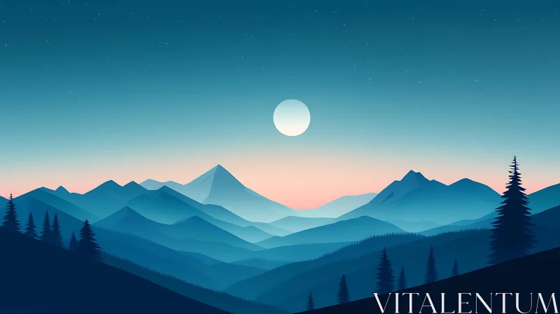 Serene Mountain Landscape at Night