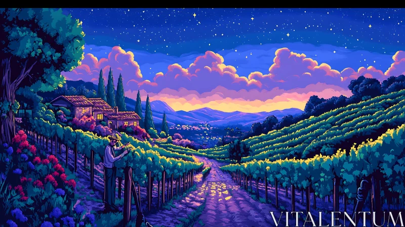 Moonlit Vineyard Landscape