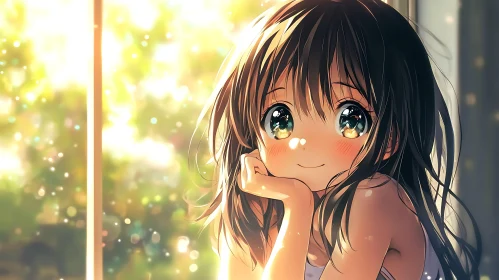 Dreamy Anime Portrait of Young Girl