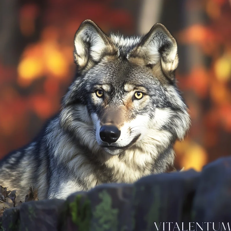 Grey Wolf Stares Intensely