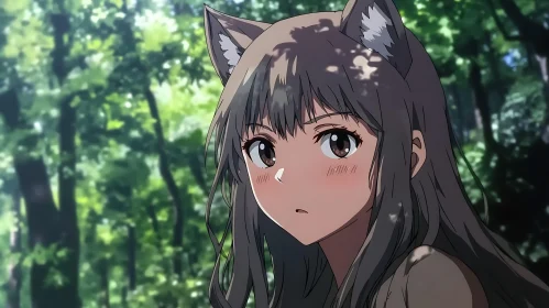 Mystical Anime Girl in Forest