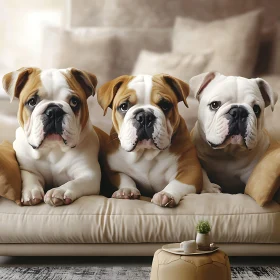 Charming Bulldog Trio on a Couch