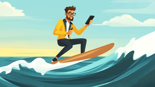 Man in Suit Surfing with Tablet