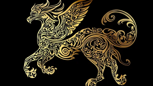 Ornate Griffin Illustration on Black