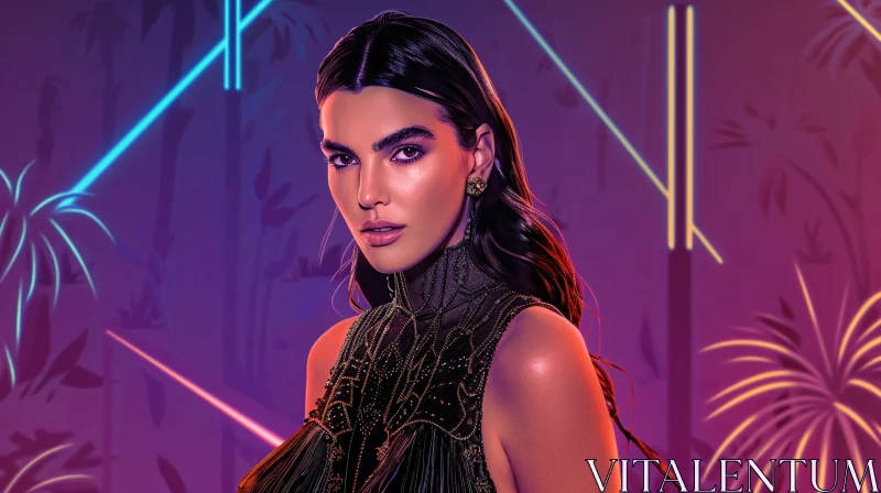 Modern Neon Portrait of Kendall Jenner AI Image