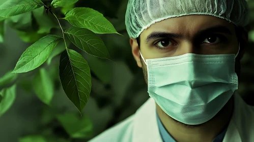 Medical Portrait with Green Leaves