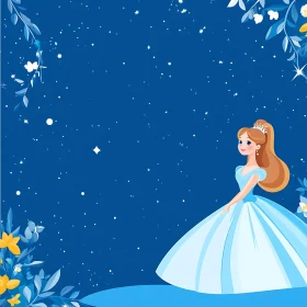 Cartoon Princess in Blue Dress