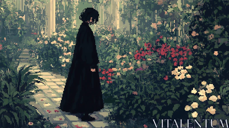 Solitary Stroll Amidst Blossoms