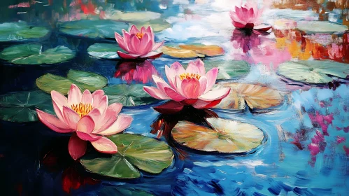 Floral Pond with Water Lily Painting