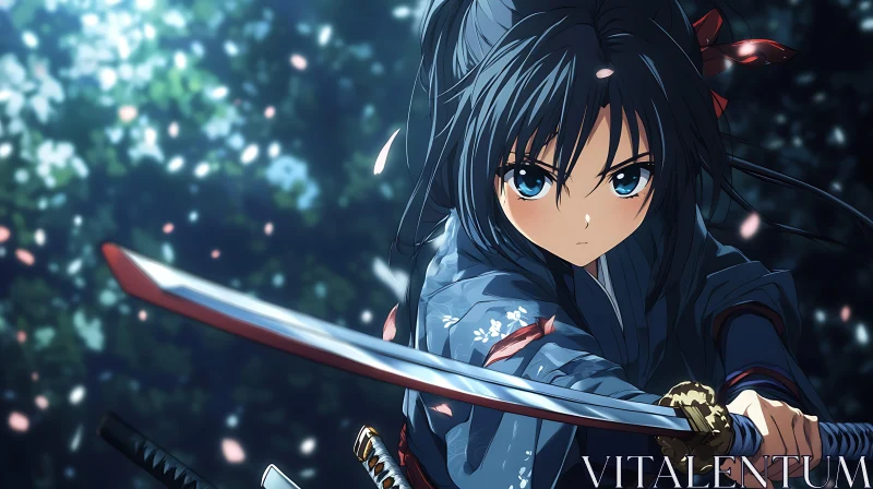 Powerful Female Samurai in Anime Style